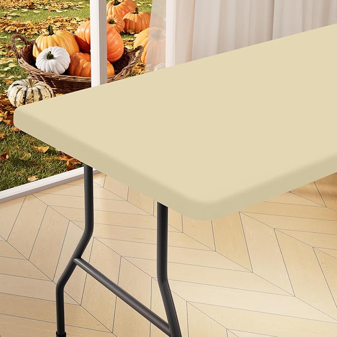 homing Rectangle Table Cloth Cover, Water-Resistant Polyester Elastic Fitted Tablecloth, Fits for 5 Foot Folding Tables, Washable Table Protector for Picnic, Camping, Outdoor (Champagne, 36" x 60")