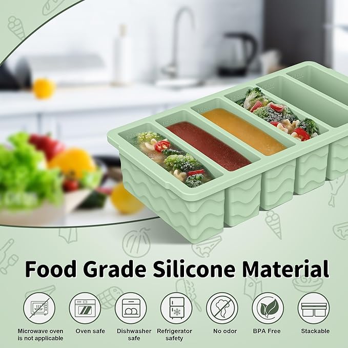 2-Pack Silicone Freezer Trays with Lid, 2 Large 2-Cup(500ml) & 6 Small 1/2-Cup(125ml) Soup Freezer Container Molds, Ice Cube Tray For Meal Prep & Freezing Soup, Stews, Sauces, Oven & Dishwasher-Safe