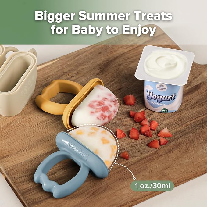 Haakaa Breastmilk Popsicle Molds Baby Teething Relief, Frozen Breast Milk & Puree Teether Popsicle Maker, Ice Pop Molds for Infant 6m+, BPA Free Silicone (Sky Blue + Mustard)