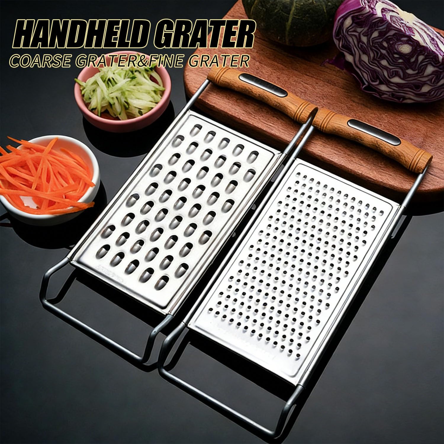 2 Pack Stainless Steel Handheld Grater Set, Coarse & Fine Kitchen Zester for Cheese, Vegetables, Chocolate & Spices