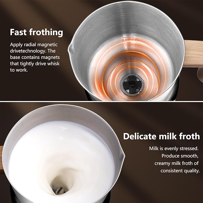 AMZCHEF 21 oz 8-in-1 Milk Frother, 550W Split Stainless Steel Automatic Steamer, Milk Warmer for Latte, Cappuccino, Hot Chocolate, Hot/Cold Froth, Heated Milk & Baby Food, Matte Black