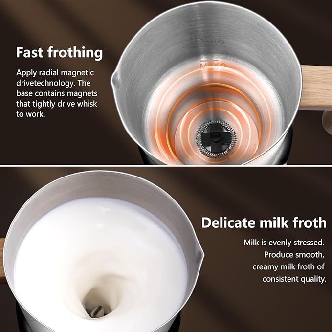 AMZCHEF 8-IN-1 Milk Frother and Steamer 550 Watts, 21 oz Split Stainless Steel Automatic Steamer, Milk's Warmer for Latte, Cappuccino, Hot and Cold Froth, Heated Milk, Hot Chocolate, Baby Food, Black