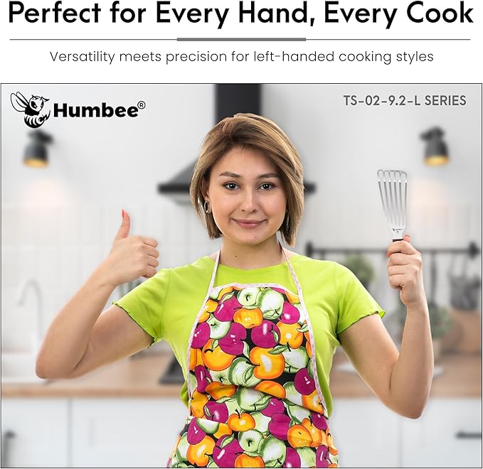 HUMBEE 9 Inches Fish Turner, Slotted Fish Spatula Dishwasher Safe NSF (Left Hand), Shovel Brown