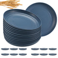 HEYCOME 12 Pcs Unbreakable Deep Dessert Plates Set, 8 inch Reusable Plastic Wheat Straw Plates, Microwave and Dishwasher Safe Plate for Kitchen, Lightweight Plate for Dessert, BPA Free, Dark Blue
