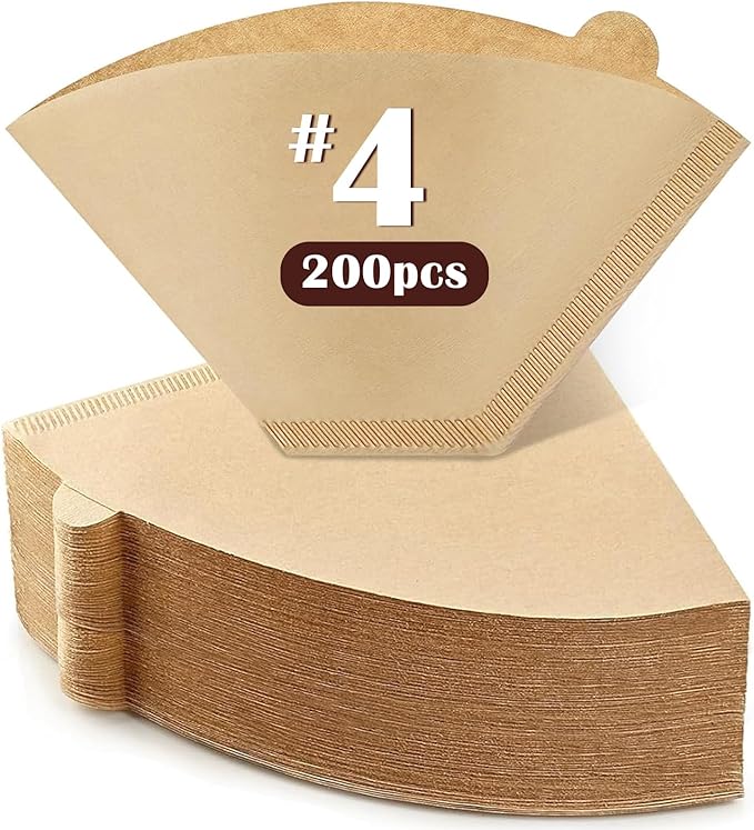 200 Count #4 Cone Coffee Filters 8-12 Cup, Natural Coffee Filters