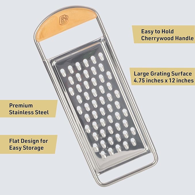 Kings County Tools Cheese Grater Handheld, Flat Food Grater, 12” x 4.5”