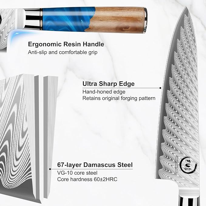 Fukep 5 Piece Damascus Knife Set, Japanese VG10 Steel Kitchen Knives
