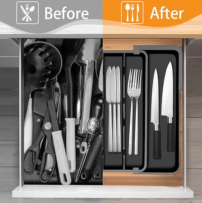 Homecor Silverware Organizer - Expandable Kitchen Drawer Organizer Utensil Holder, BPA Free Flatware and Cutlery Tray for Spoons Forks Knives, Plastic Kitchen Organizer and Storage