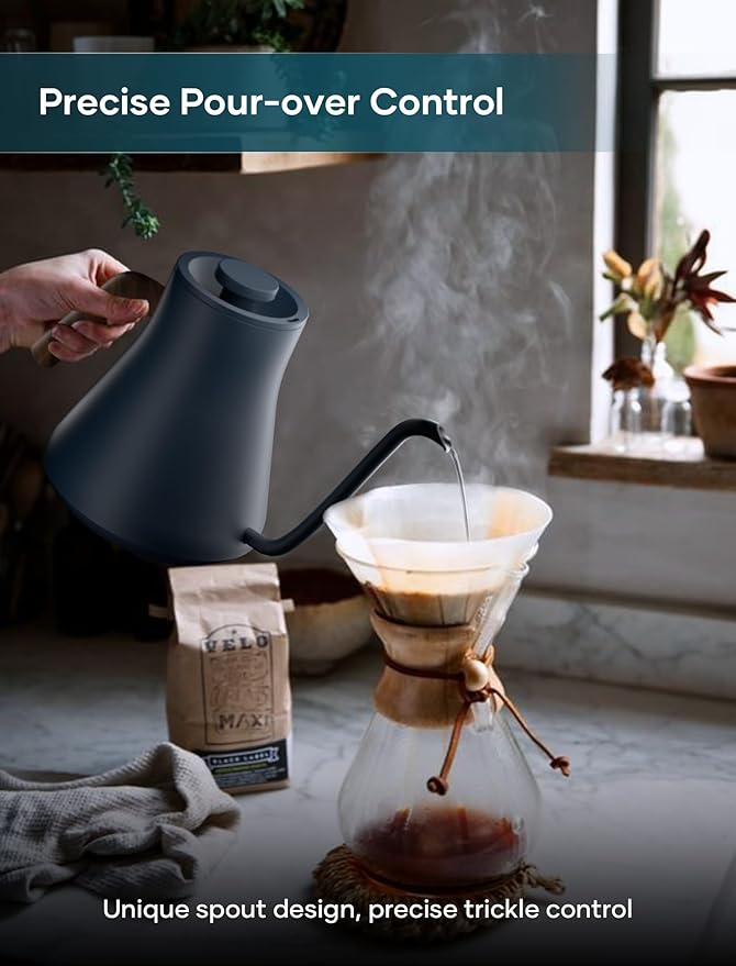 INTASTING Electric Kettles, Gooseneck Electric Kettle, ±1℉ Temperature Control, Stainless Steel Inner, Quick Heating, for Pour Over Coffee, Brew Tea, Boil Hot Water, 0.9L Navy Blue