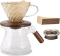 Lalord Pour Over Coffee Maker, 600ml/20oz Borosilicate Glass Set, Coffee Dripper with Walnut Collar, Glass Lid, 100 Paper Filters, 1-3 Cups, Clear