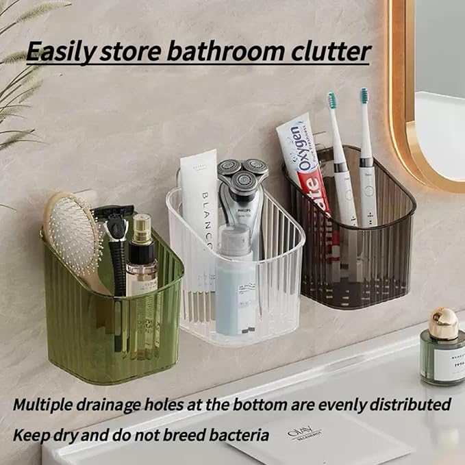 6Pack small Wall Mount Organizer, Adhesive Cabinet Door Storage Bins, Clear Makeup Container, Stackable Organizer Basket for Kitchen, Bathroom, rv, Pantry, Office，Refrigerator Small Items storage