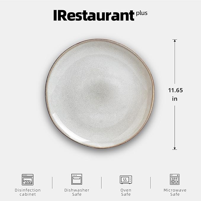 Organic Shape Highland Ceramic Dinner Plates, 12pcs 11.65 Inch Handmade Reactive Glaze Stoneware Plates with Wavy Edge, for Kitchen, Microwave & Dishwasher Safe, Scratch Resistant-grey