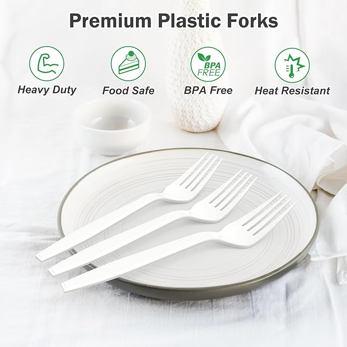 Dealusy 360 Count Extra Heavy Duty White Plastic Forks Disposable, BPA-Free, Heat Resistant, Solid and Durable Disposable Forks Bulk, Premium Plastic Forks heavy duty for Party Supply