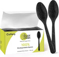 Premium Quality100% Biodegradable Black Spoons Made of Vegetable Fibers, 100 PCS of 6.7” Long Heavy-Duty and Splinter Free Eco-Friendly Spoons, Perfect Sustainable Cutlery for All Types of Occasions