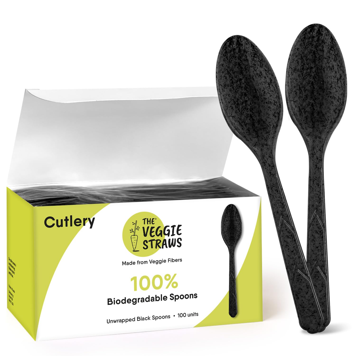 Premium Quality100% Biodegradable Black Spoons Made of Vegetable Fibers, 100 PCS of 6.7” Long Heavy-Duty and Splinter Free Eco-Friendly Spoons, Perfect Sustainable Cutlery for All Types of Occasions