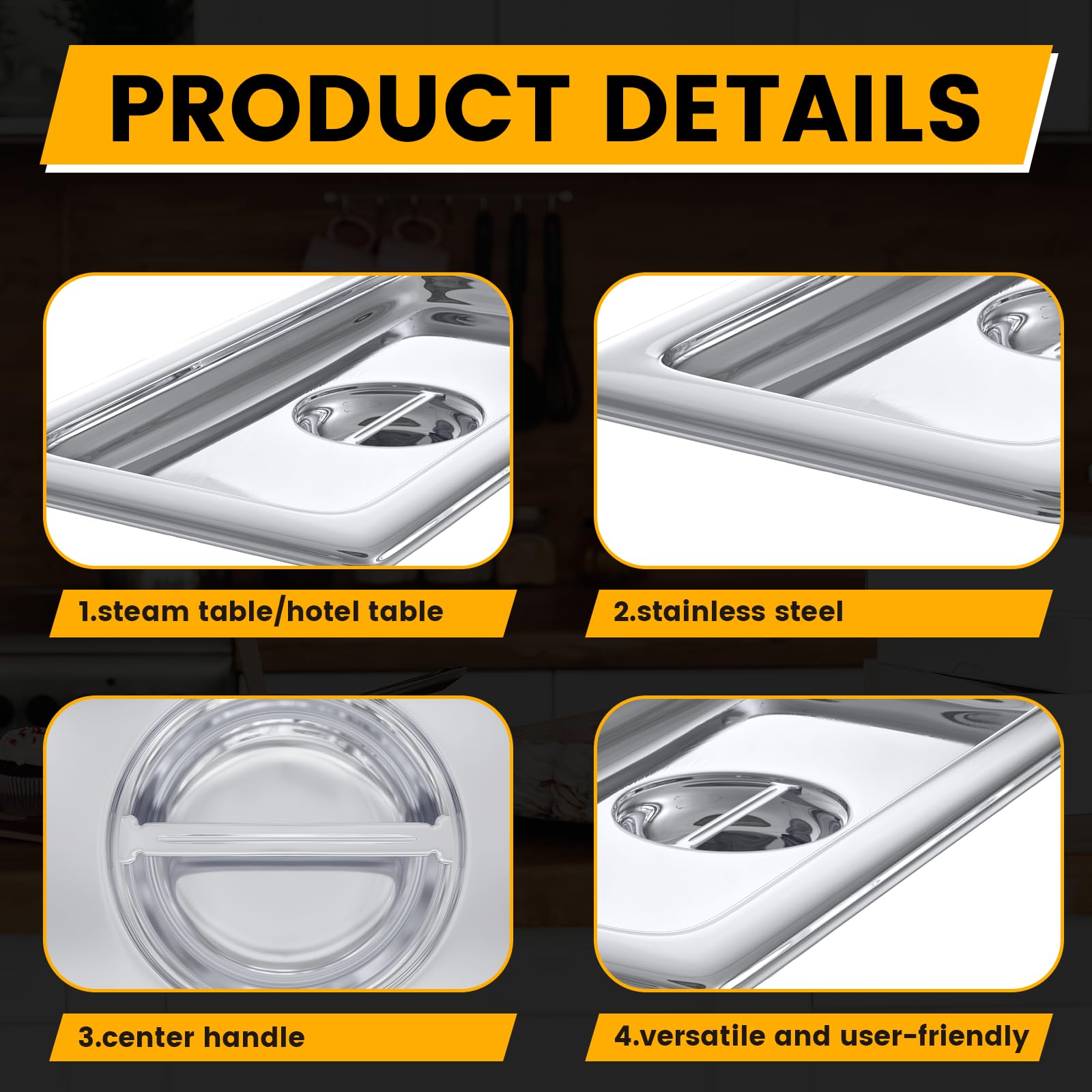 Aplancee Stainless Steel Pan Lid - Fits 1/3 Size Steam Table Pans Dishwasher Safe for Catering, Buffets, Restaurants