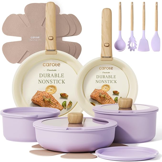 CAROTE 19pcs Pots and Pans Set Non Stick, Cookware Set Detachable Handle
