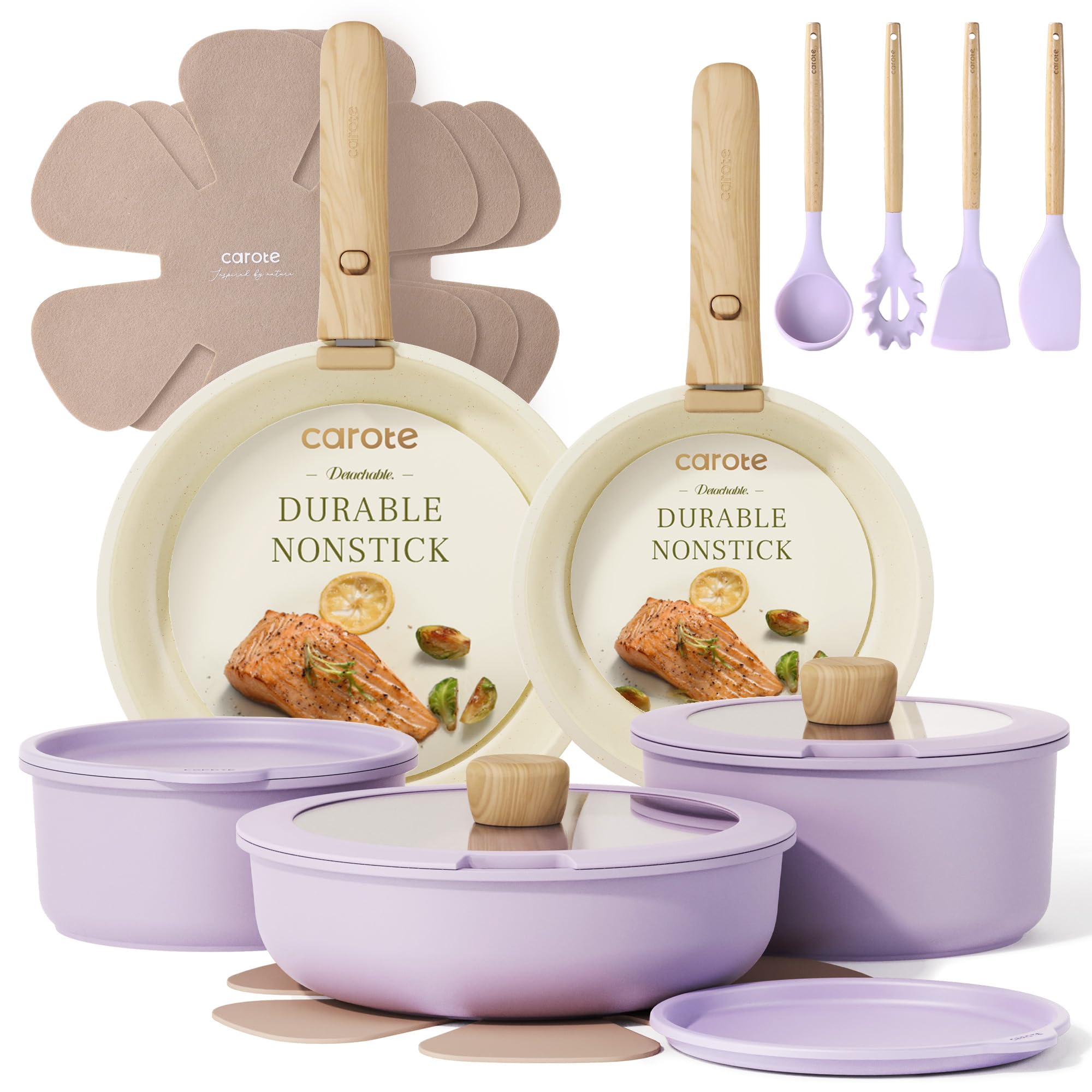 CAROTE 19pcs Pots and Pans Set Non Stick, Cookware Set Detachable Handle