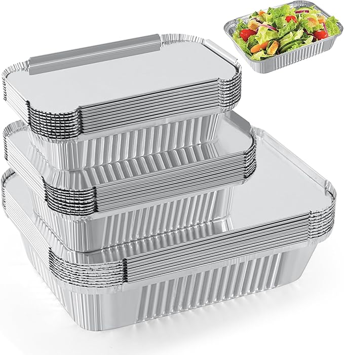 Notwoe® 30 Pack Disposable Aluminum Pans With Lids, 10x7.5 And 7.3x5.3 Square 6.9x4.3 Square Combo Set, Disposable Baking and Cake Pan. (30 Pack w/Lids)
