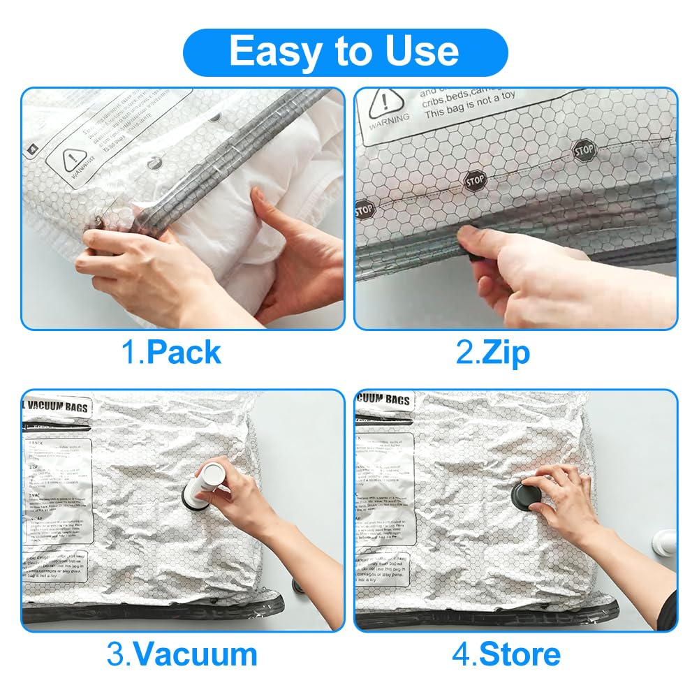 Vacuum Seal Bags 12-Pack with Wireless Pump, 4 Large/4 Medium/4 Sizes, Reusable Storage for Clothes Travel, Luggage & Suitcases, Portable Space Saver