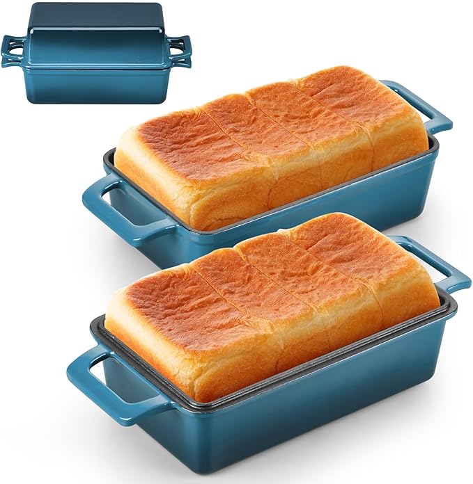 Leonyo Enamel Cast Iron Bread Pan, 9"x5" Loaf Pan with Lid, Blackish Green