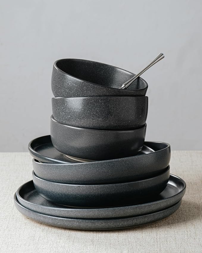 Famiware Milkyway 18-Piece Stoneware Dinnerware Set, Matte Dark Charcoal