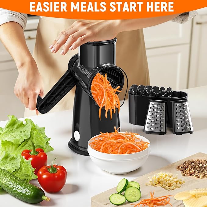 Rotary Cheese Grater Hand Crank, 5-in-1 Vegetable Chopper Spiralizer Slicer