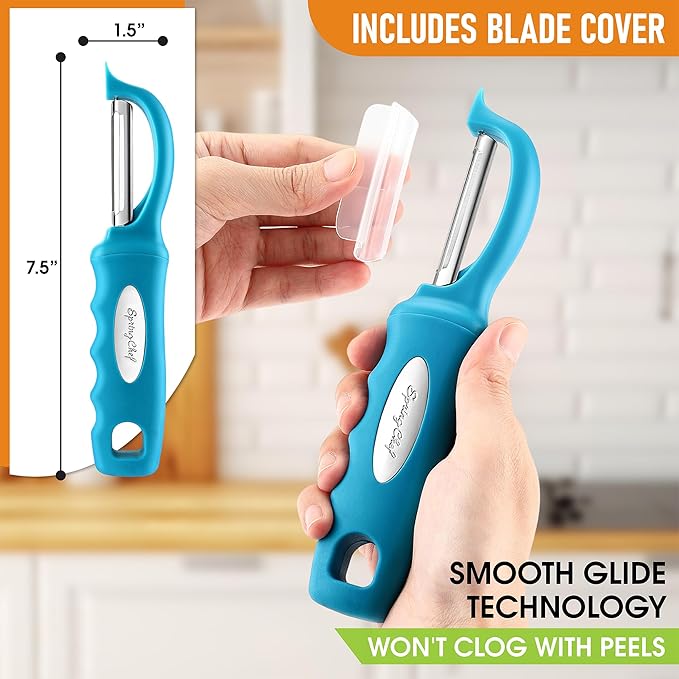 Spring Chef Swivel Vegetable Peeler with Soft Grip Handle, Set of 2, Teal