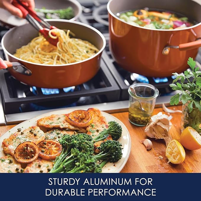 Rachael Ray Cucina Nonstick Cookware, Pumpkin Orange Pots and Pans Set, 12-Piece