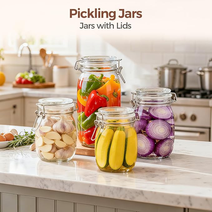 ComSaf Large Square Glass Jars with Airtight Lids 78 oz 3 Pack Wide Mouth