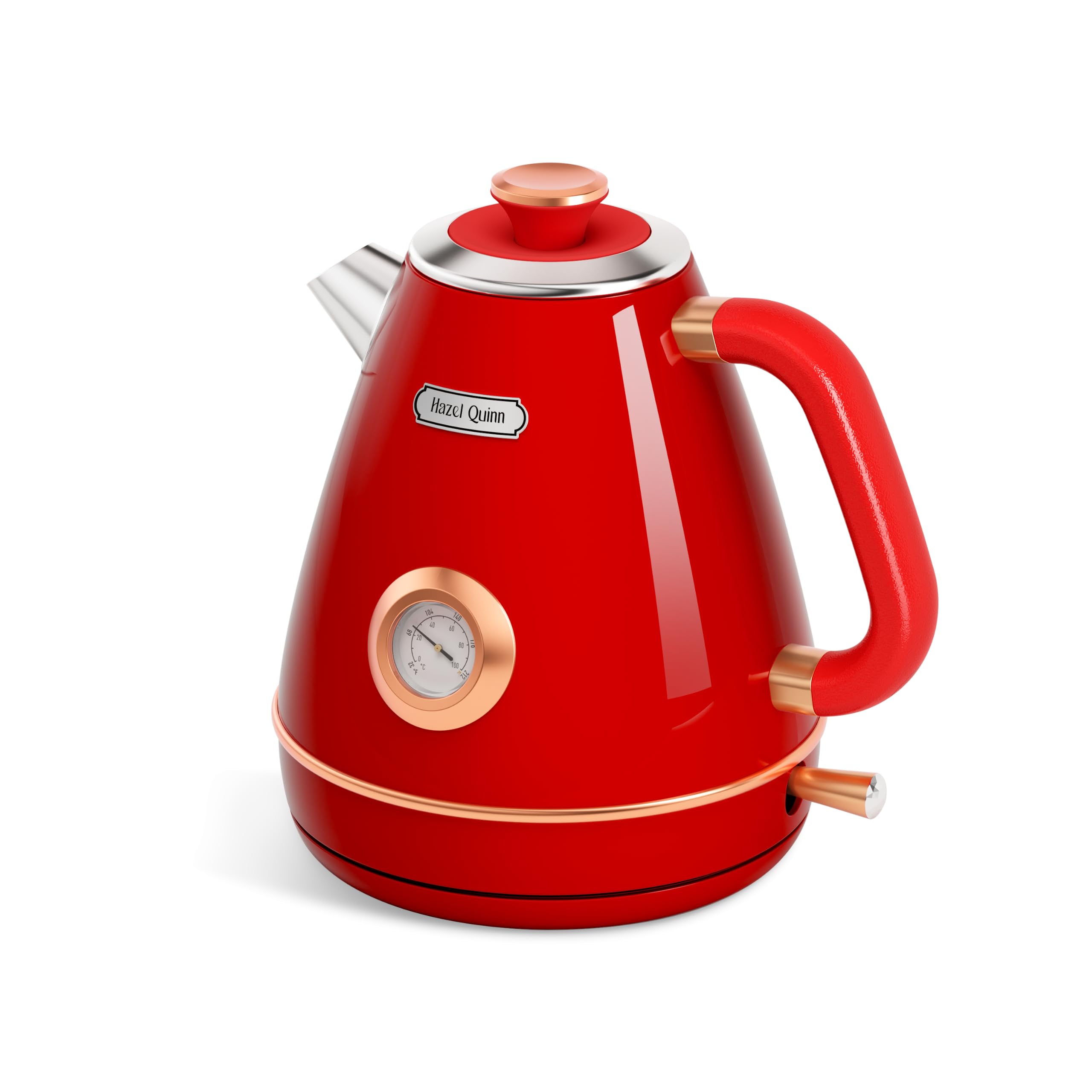Hazel Quinn Retro Electric Kettle, 1.7 Liters with Thermometer, Ruby Red