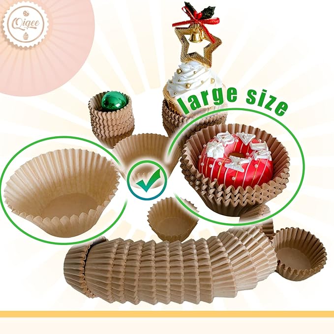 qiqee Natural Brown Cupcake Liners, 300 Count, Jumbo Size