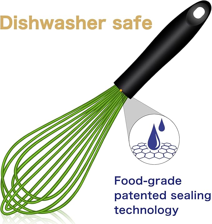OYV Green Silicone Whisk Set of 3, 8/10/12 Inch, Dishwasher Safe
