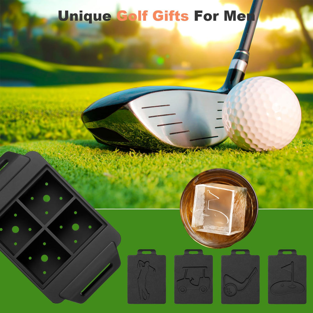 TPPICK Clear Square Ice Cube Maker Mold for Whiskey Bourbon, Golf Gifts for Men, Golf Accessories Stocking Stuffers for Men, 4 Golf Theme Ice Stamp Included