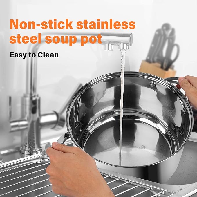 LEUGWAKN 10 Quart Stock Pot, Stainless Steel Pot with Lid for Induction
