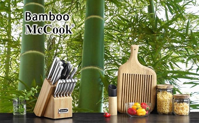 McCook Knife Set Kitchen Steel Knife Block Set w Built-in Sharpener