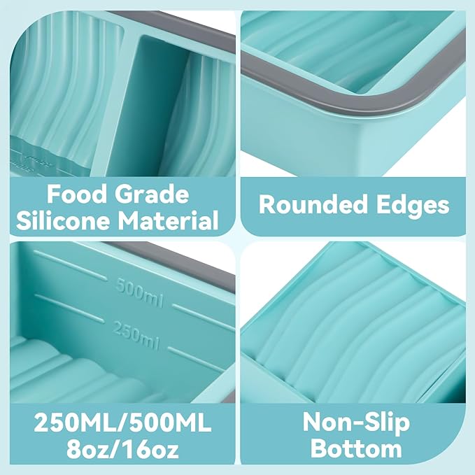 Yomarket Silicone Freezer Trays with Lids 2 Cup Soup Freezer Containers Molds with 10 Large Freezer Bags, 2 Pack Ice Cube Trays for Freezing Soups, Stews, and Sauces, Dishwasher Safe