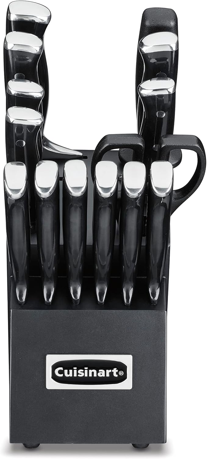 Cuisinart 15-Piece Knife Set with Block, High Carbon Stainless Steel, Forged Triple Rivet (Black/Black)