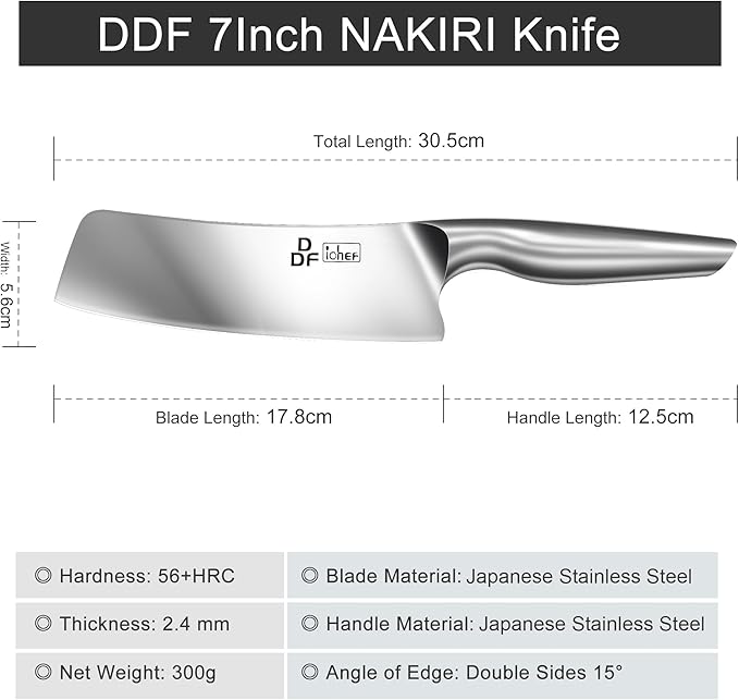 DDF iohEF Nakiri Kitchen Knife, Chef's Knife In Japanese Stainless Steel Professional Cooking Knives, Non-slip Ultra Sharp Knife with Ergonomic Handle