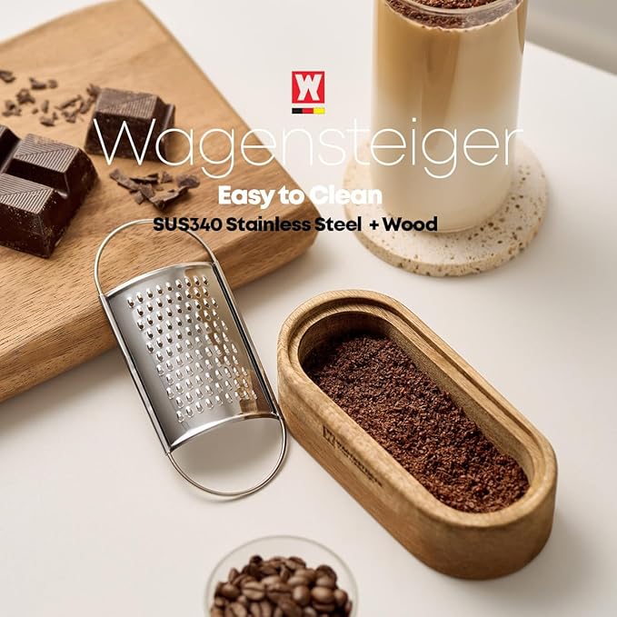 Wagensteiger Removable SUS304 Stainless Steel Cheese Grater with Wooden Container, Wooden Shredder, Citrus Zester, Perfect for Presenting Freshly Grated Cheese or Zest