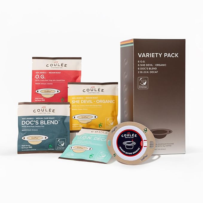 Coulée EcoPour Coffee Variety Pack, Single Serve, 4 Flavors, 20 Pack
