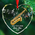 Personalized Text Year Name Saxophone Lover Glass Christmas Ornament 2026, Customized Saxophone Instrument Xmas Ornaments Gift for Brother Sister Dad Mom, Best Saxophonist Appreciation Glass Ornament