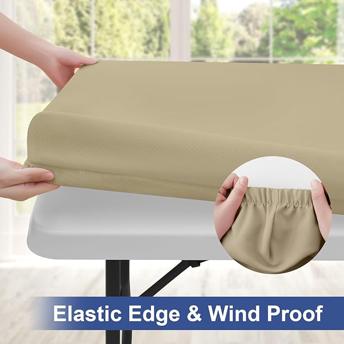 homing Rectangle Table Cloth Cover, Water-Resistant Polyester Elastic Fitted Tablecloth, Fits for 6 Foot Folding Tables, Washable Table Protector for Picnic, Camping, Outdoor (Taupe, 30" x 72")