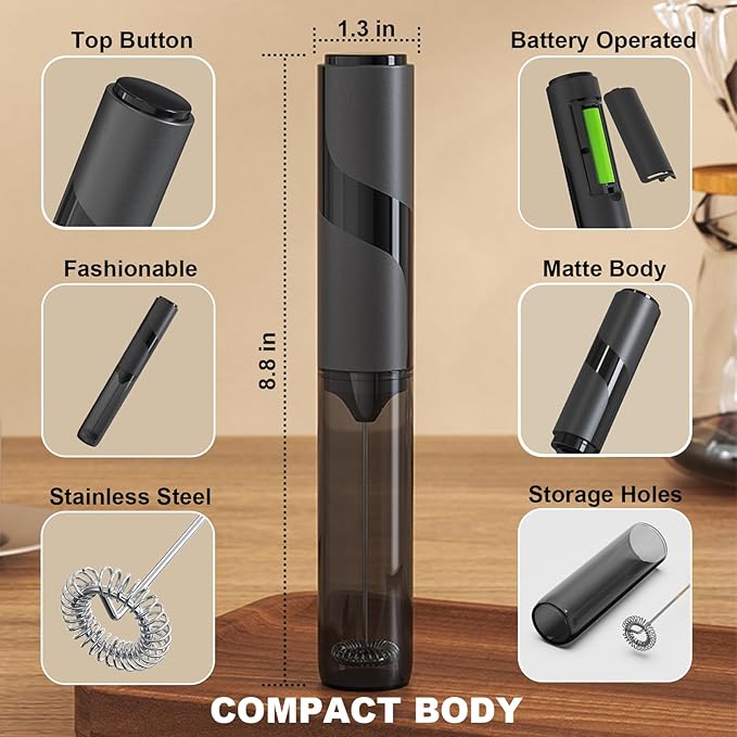 Soenglyun Electric Milk Frother Handheld Foam Maker, Black