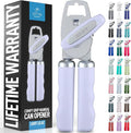 Zulay Kitchen Heavy Duty Stainless Steel Can Opener Manual with Bottle Opener - Rust Proof Manual Can Opener With Turn Knob & Comfy Soft Grip Handles - Airy Lilac