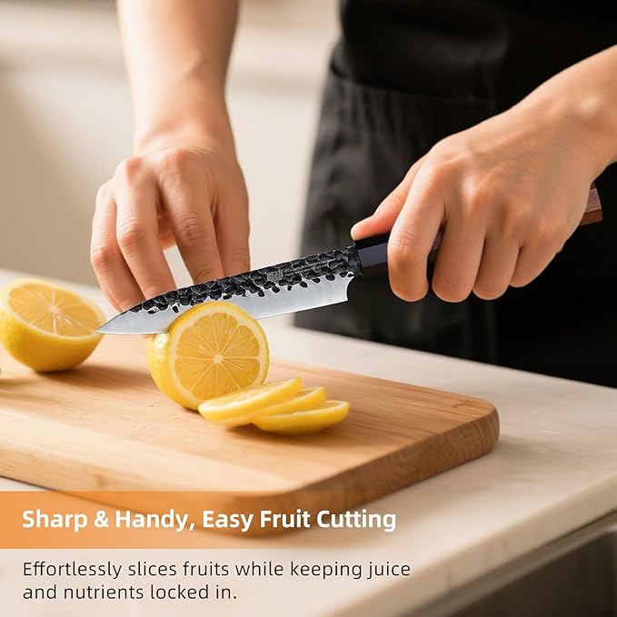 FINDKING Kitchen Utility Knife, 5 Inch Japanese Paring Knife, Small Fruit Knife with 9Cr18MoV High Carbon Steel Blade, Rosewood Octagonal Handle, for Fruits and Vegetables, Dynasty Series
