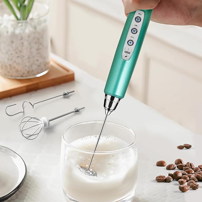 Milk Frother Wand Rechargeable Handheld Electric Whisk 3 Speed Adjustable