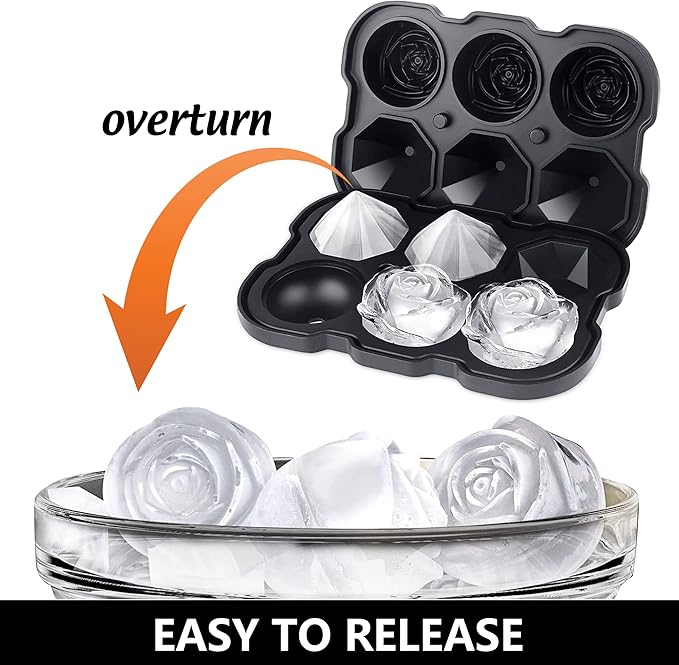 ZACHDEE Silicone Ice Cube Tray with Lids, 2" Large Rose Ice Ball