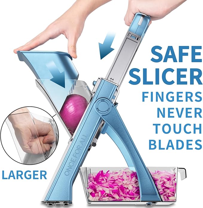 ONCE FOR ALL Upgrade Safe Mandoline Slicer Plus, Bigger Size, SkyBlue