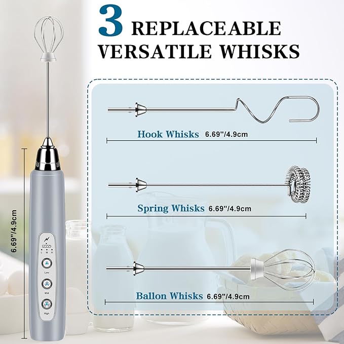 Milk Frother Wand Rechargeable Handheld Whisk Coffee 3 Speed Adjustable